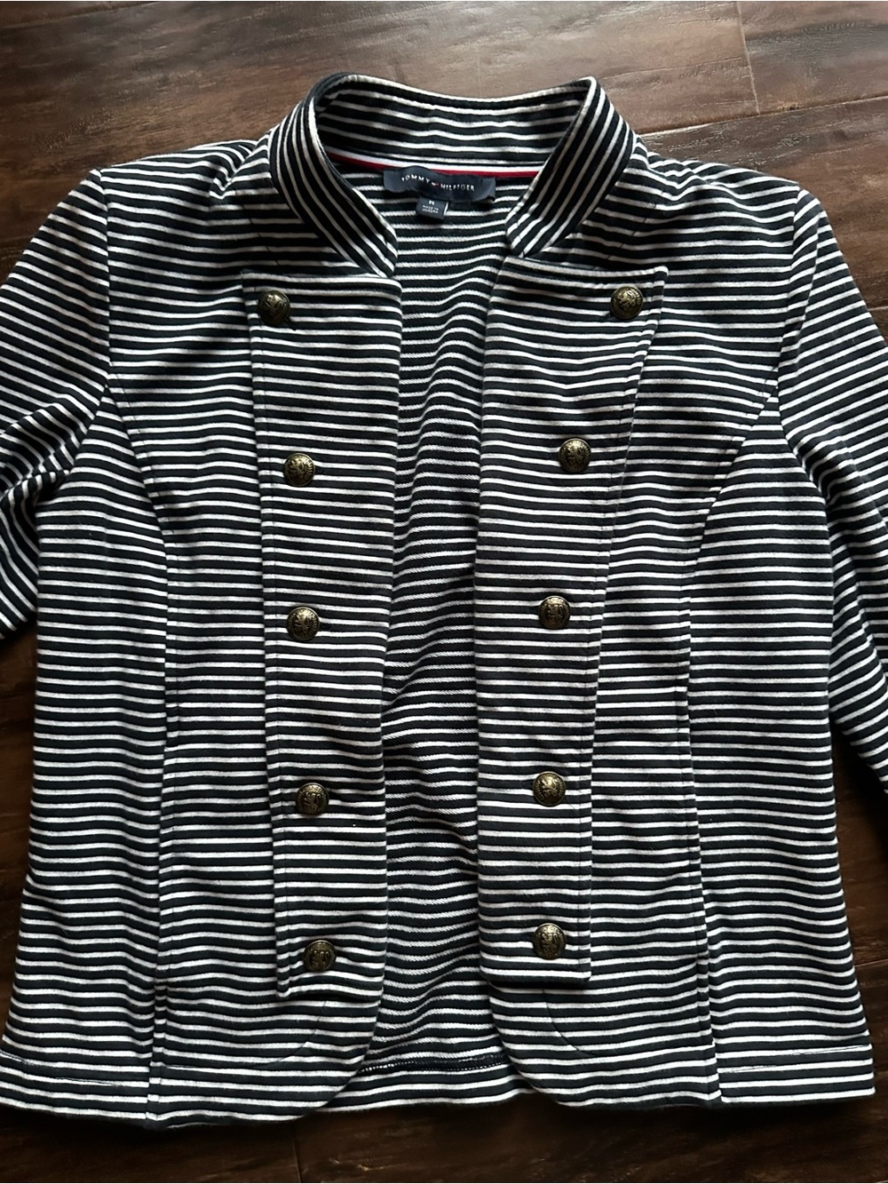 Tommy Hilfiger Striped Black and White Military-Style Women's Jacket - Picture 2 of 3